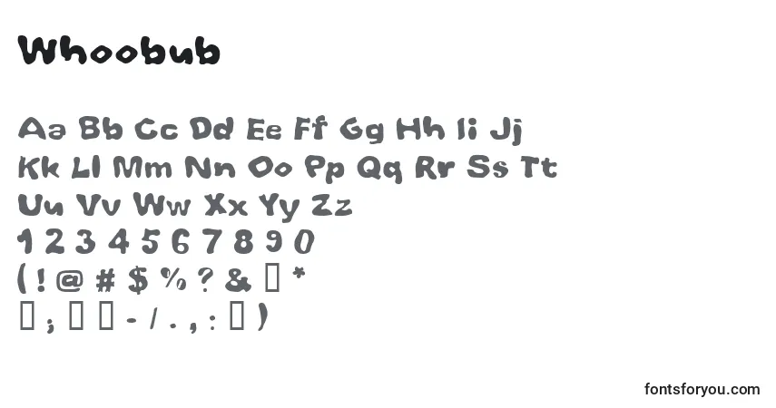 Schriftart Whoobub – Alphabet, Zahlen, spezielle Symbole