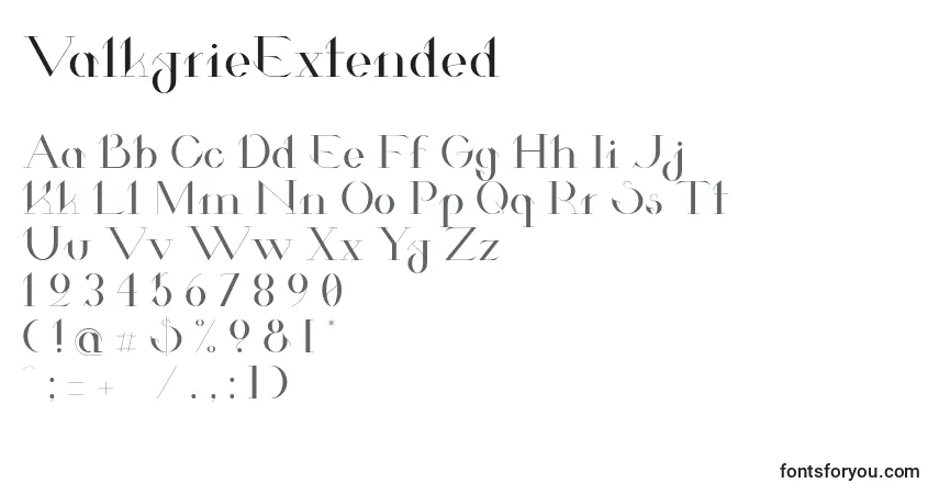 Schriftart ValkyrieExtended – Alphabet, Zahlen, spezielle Symbole