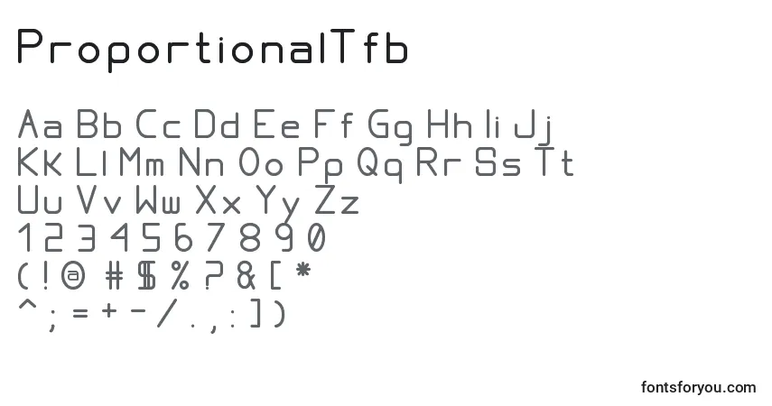 Czcionka ProportionalTfb – alfabet, cyfry, specjalne znaki
