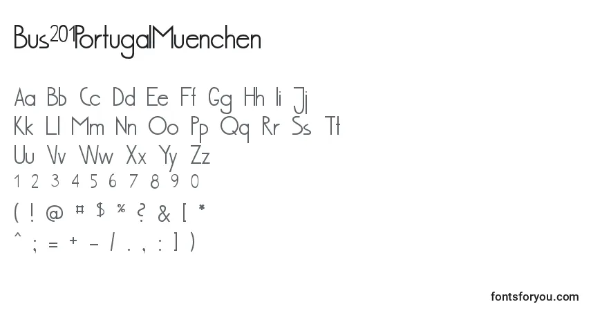 Czcionka Bus201PortugalMuenchen – alfabet, cyfry, specjalne znaki