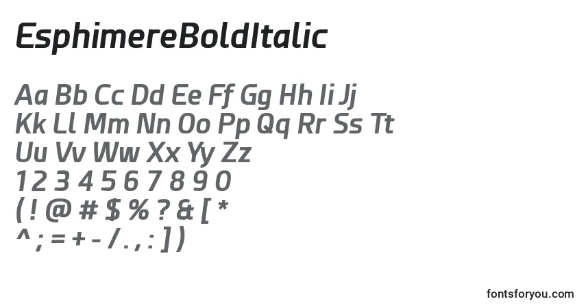 Шрифт EsphimereBoldItalic – алфавит, цифры, специальные символы