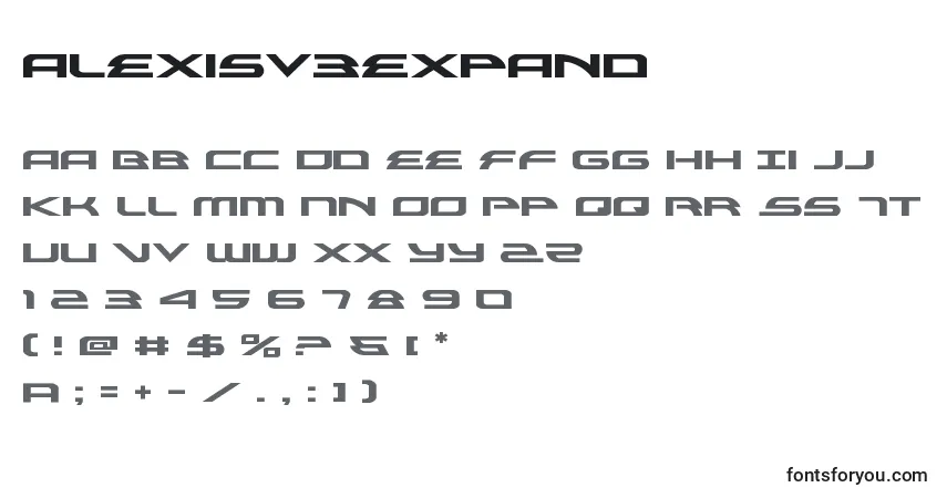Czcionka Alexisv3expand – alfabet, cyfry, specjalne znaki