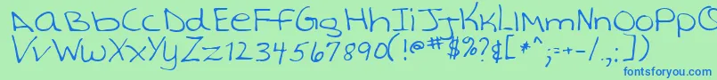 TashaRegular-Schriftart – Blaue Schriften auf grünem Hintergrund