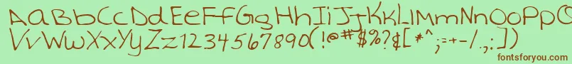 TashaRegular-Schriftart – Braune Schriften auf grünem Hintergrund
