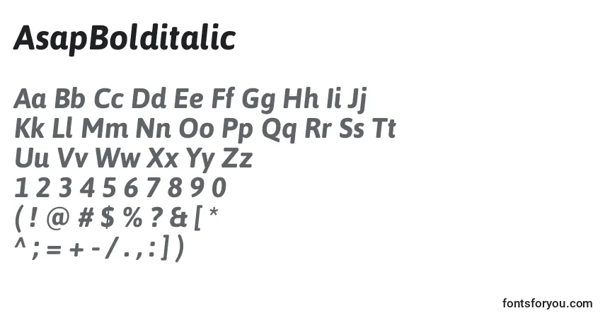 Czcionka AsapBolditalic – alfabet, cyfry, specjalne znaki