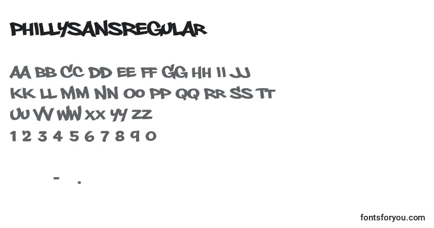 Schriftart PhillysansRegular – Alphabet, Zahlen, spezielle Symbole