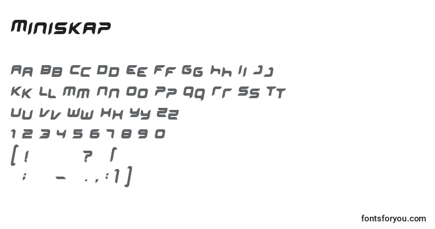 Czcionka Miniskap – alfabet, cyfry, specjalne znaki