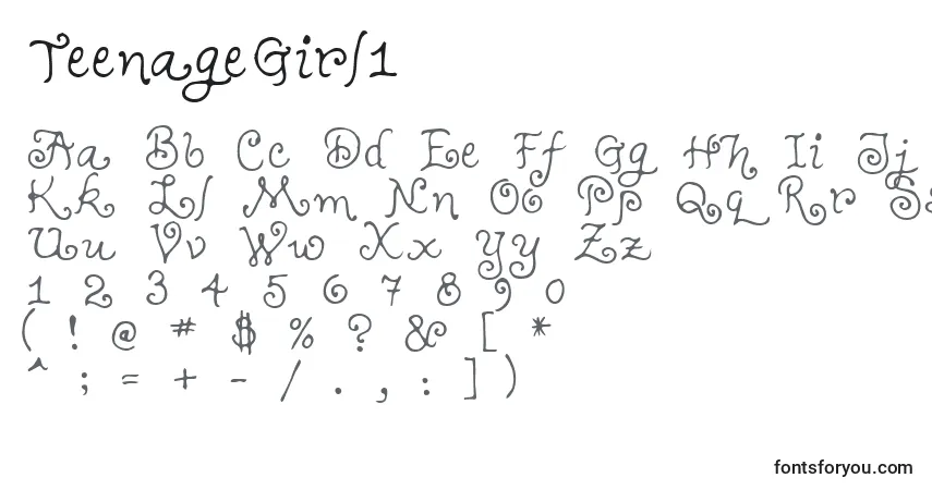 Schriftart TeenageGirl1 – Alphabet, Zahlen, spezielle Symbole