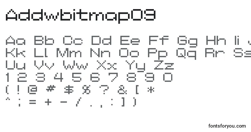 Czcionka Addwbitmap09 – alfabet, cyfry, specjalne znaki