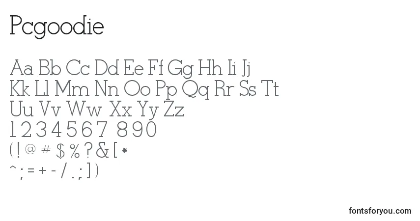 Schriftart Pcgoodie – Alphabet, Zahlen, spezielle Symbole