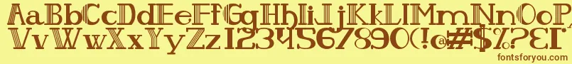 フォントPeixesESubpeixes – 茶色の文字が黄色の背景にあります。