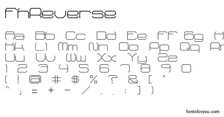 A fonte FhReverse – alfabeto, números, caracteres especiais