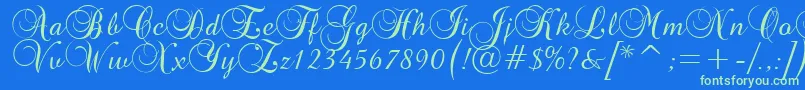 Brockscript Font – Green Fonts on Blue Background