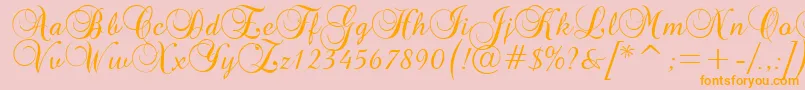 Brockscript-Schriftart – Orangefarbene Schriften auf rosa Hintergrund