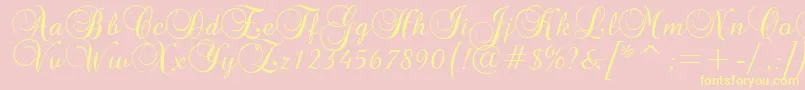 Brockscript-Schriftart – Gelbe Schriften auf rosa Hintergrund