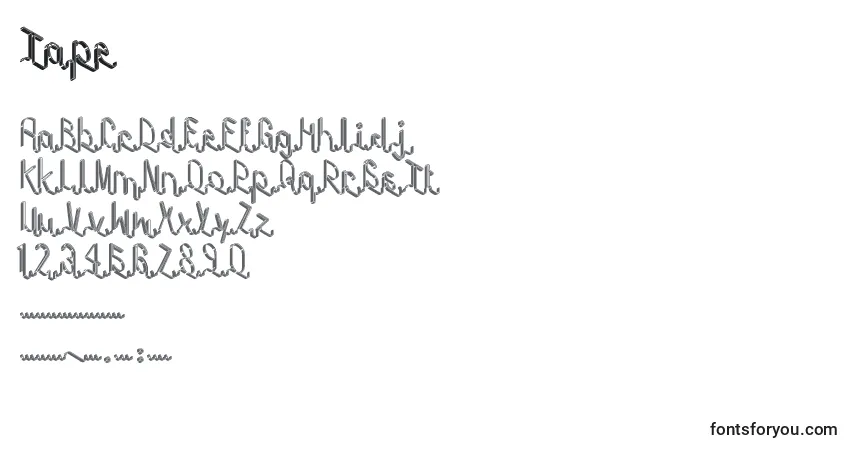 Czcionka Tape – alfabet, cyfry, specjalne znaki