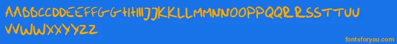 MeHandwritinBold-Schriftart – Orangefarbene Schriften auf blauem Hintergrund