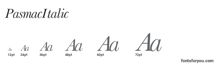 Размеры шрифта PasmacItalic
