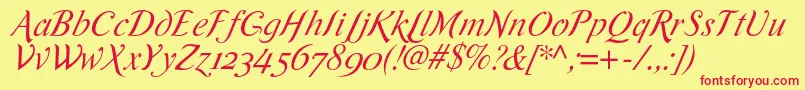 RomandeadfscriptstdItalic-Schriftart – Rote Schriften auf gelbem Hintergrund