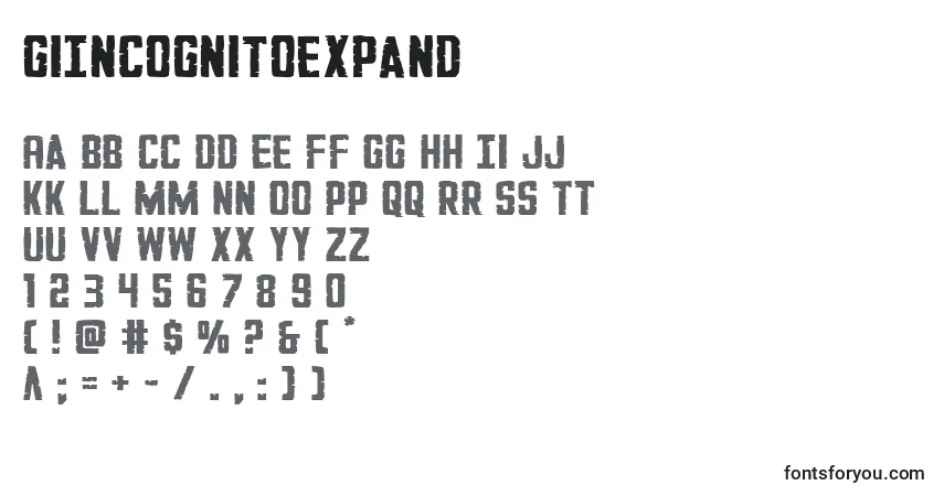 Шрифт GiIncognitoexpand – алфавит, цифры, специальные символы