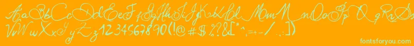 PaulinhoPedraAzulNormal-Schriftart – Grüne Schriften auf orangefarbenem Hintergrund