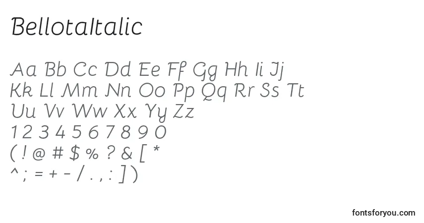 Fuente BellotaItalic - alfabeto, números, caracteres especiales