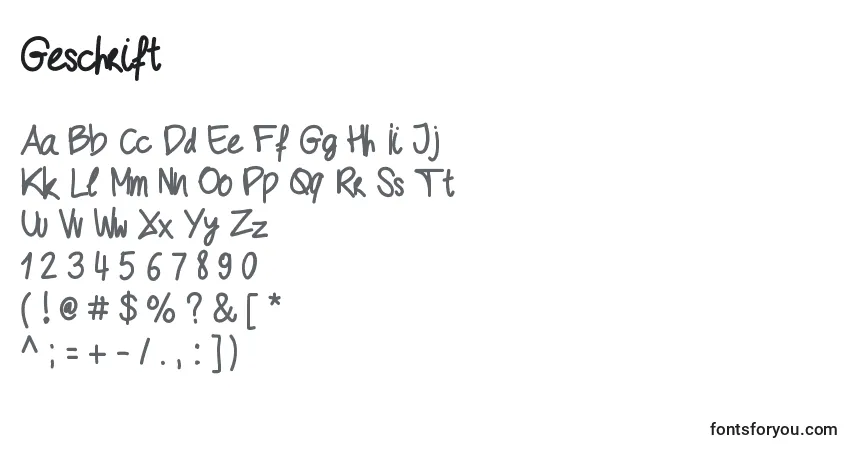 Schriftart Geschrift – Alphabet, Zahlen, spezielle Symbole