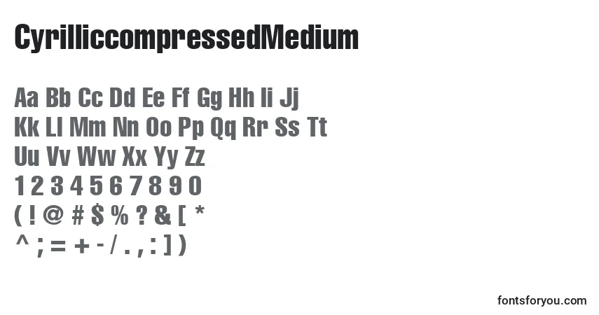 Czcionka CyrilliccompressedMedium – alfabet, cyfry, specjalne znaki