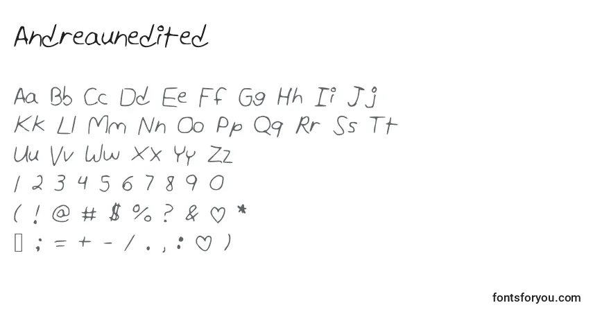 Шрифт Andreaunedited – алфавит, цифры, специальные символы