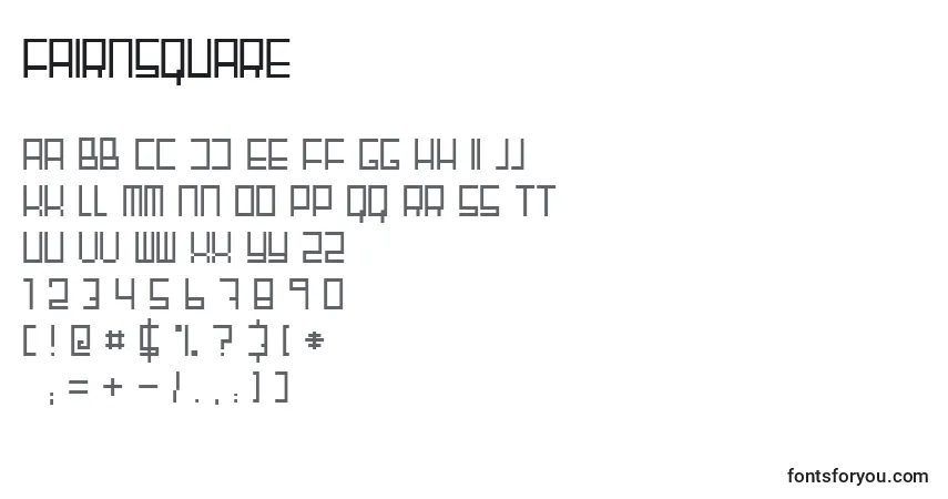 A fonte Fairnsquare – alfabeto, números, caracteres especiais