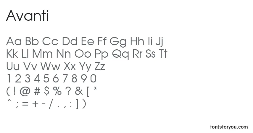 Fuente Avanti - alfabeto, números, caracteres especiales