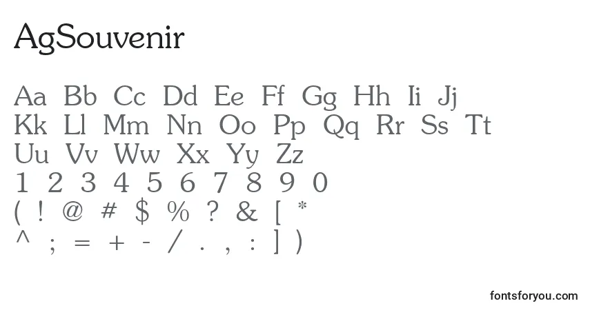 Czcionka AgSouvenir – alfabet, cyfry, specjalne znaki
