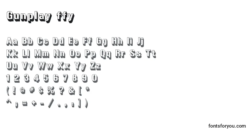 A fonte Gunplay ffy – alfabeto, números, caracteres especiais