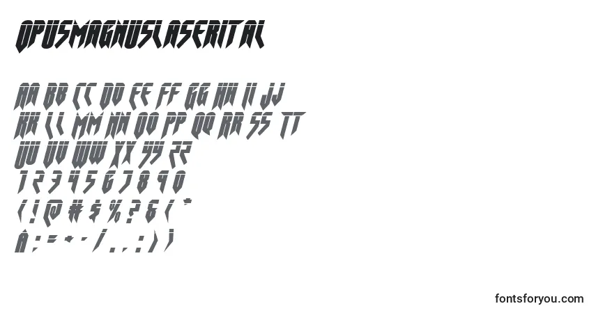 Schriftart Opusmagnuslaserital – Alphabet, Zahlen, spezielle Symbole