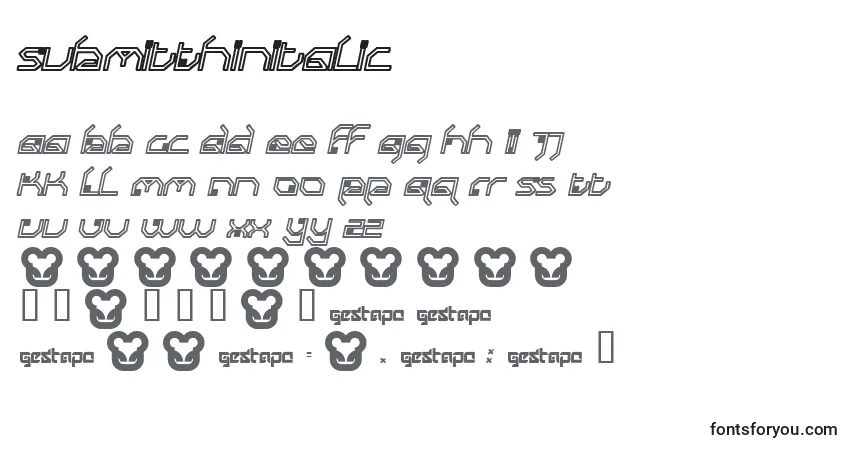 Шрифт SubmitThinitalic – алфавит, цифры, специальные символы
