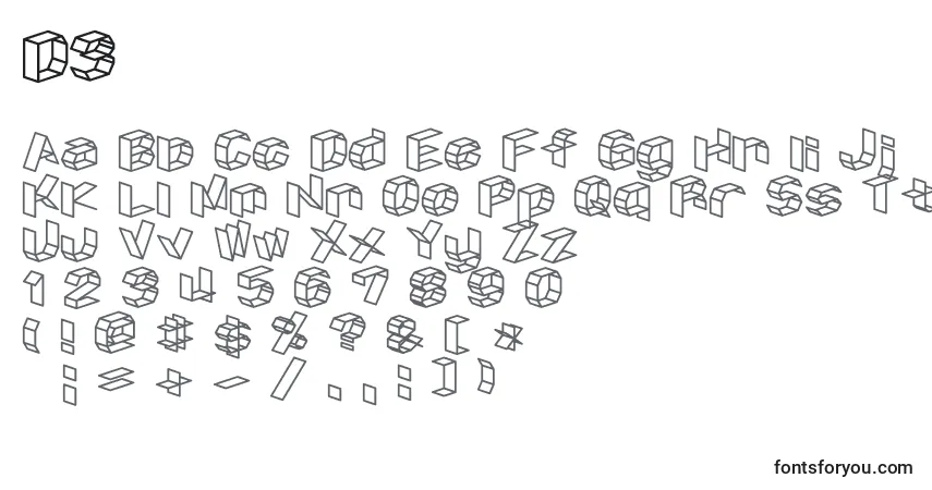 Schriftart D3 – Alphabet, Zahlen, spezielle Symbole
