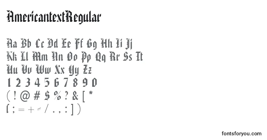 A fonte AmericantextRegular – alfabeto, números, caracteres especiais