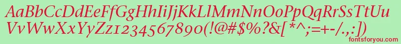 フォントStoneSerifOsItcTtMediumita – 赤い文字の緑の背景
