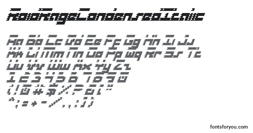 A fonte RoidRageCondensedItalic – alfabeto, números, caracteres especiais