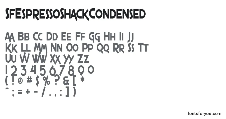 A fonte SfEspressoShackCondensed – alfabeto, números, caracteres especiais