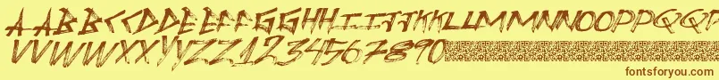 フォントModernreality – 茶色の文字が黄色の背景にあります。