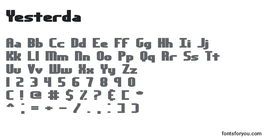 Шрифт Yesterda – алфавит, цифры, специальные символы
