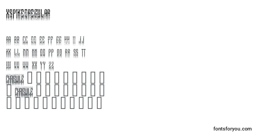 Шрифт XspikedRegular (100647) – алфавит, цифры, специальные символы