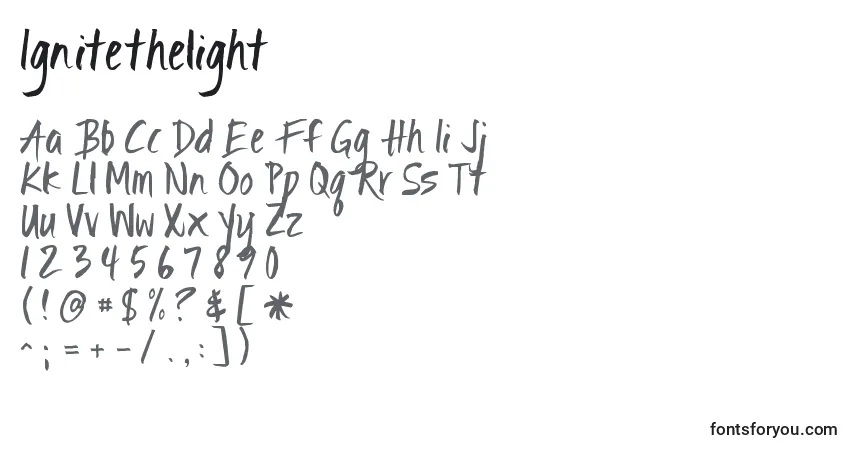 Schriftart Ignitethelight – Alphabet, Zahlen, spezielle Symbole