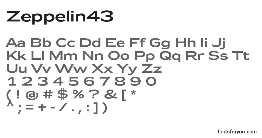 A fonte Zeppelin43 – alfabeto, números, caracteres especiais