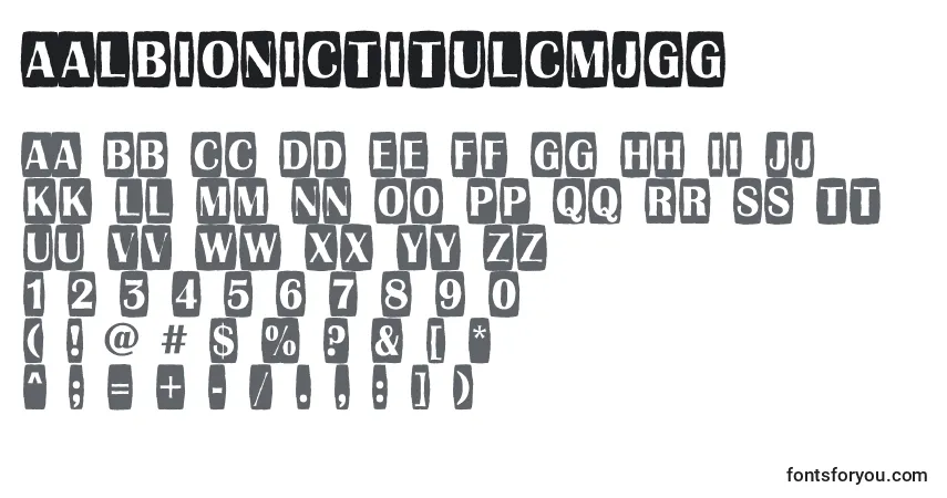 Czcionka AAlbionictitulcmjgg – alfabet, cyfry, specjalne znaki
