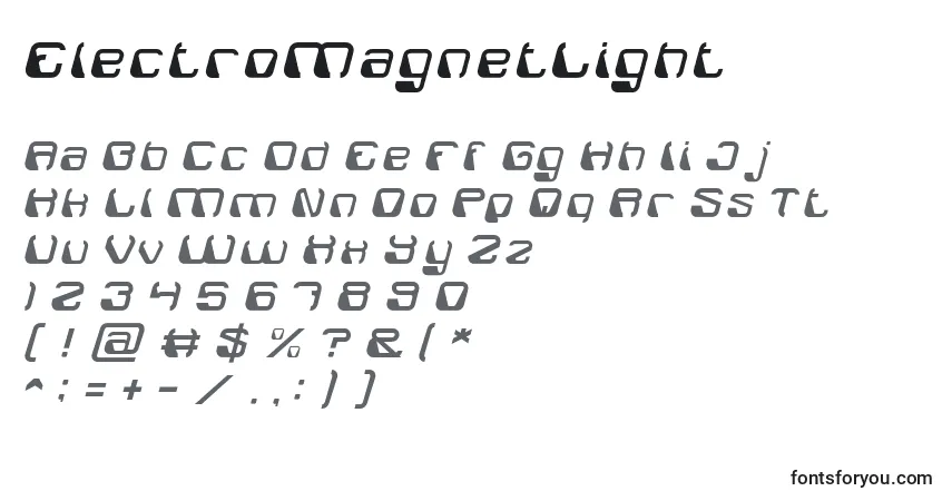 A fonte ElectroMagnetLight – alfabeto, números, caracteres especiais