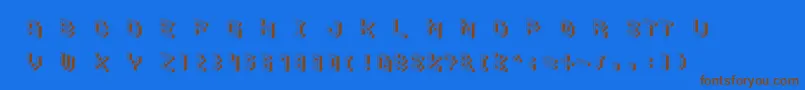 フォントCubicblockS – 茶色の文字が青い背景にあります。