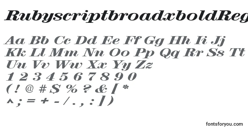 Czcionka RubyscriptbroadxboldRegular – alfabet, cyfry, specjalne znaki