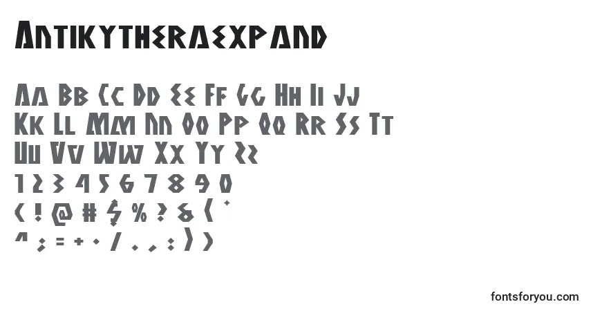 Czcionka Antikytheraexpand – alfabet, cyfry, specjalne znaki